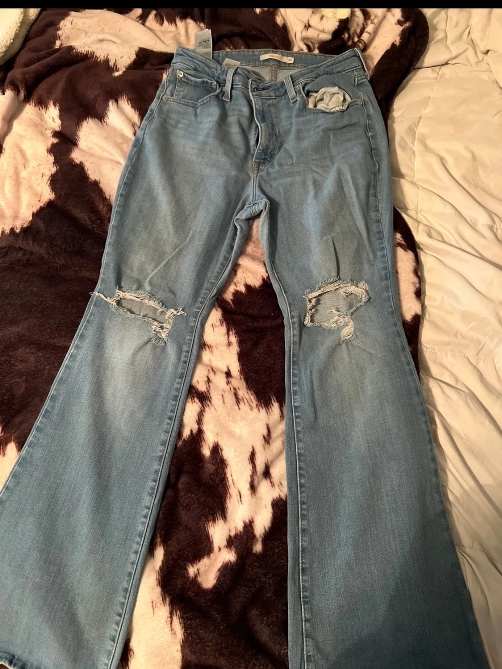 Light Blue Distressed Flare Jeans for Women